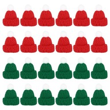Mini Christmas Knit Hats, 24Pcs Miniature Doll Hat, Bright Red, Dark Green