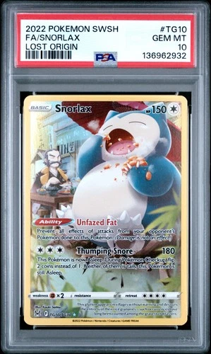 2022 POKEMON SWORD & SHIELD LOST ORIGIN #TG10 FULL ART/SNORLAX PSA 10