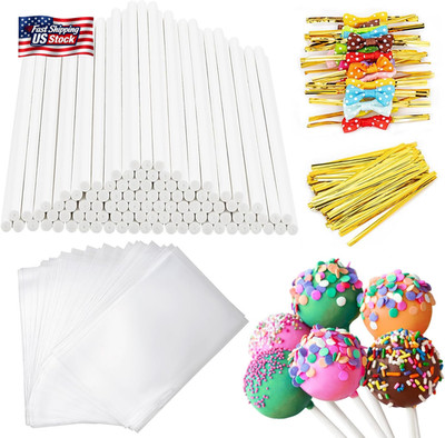 SOTMALTK 320Pcs Cake Pop Sticks and Wrappers Kit, 6Inch Lollipop Sticks with Cak
