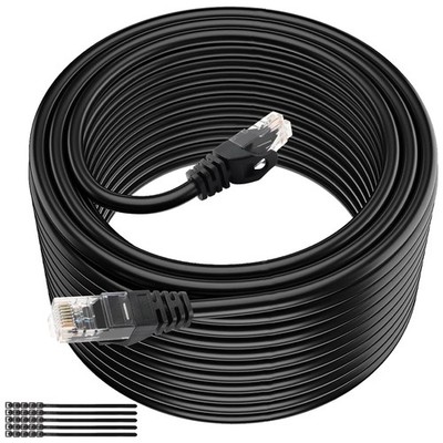 250ft Black Cat6 Ethernet Cable Heavy Duty Internet Cord with 25 Zip Ties