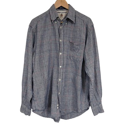 Tommy Hilfiger Men's 100% Linen Shirt Plaid Check Long Sleeve Front Pocket Sz M