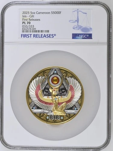 2025 Cameroon Isis Gold Grandeur 5 oz Proof-like Silver Coin NGC PL70