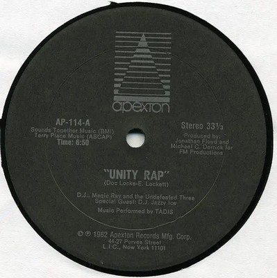 D.J. Magic Ray And The Undefeated Three Unity Rap Vinyl Single 12inch Apexton