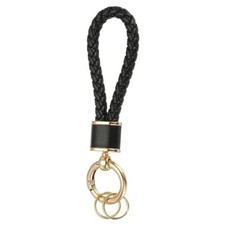 Braided Leather Keychain, Keychain Ring Woven Strap Lanyard Strap 1 Gold/Black