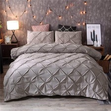Queen Duvet Cover Set Pinch Pleated, Soft Polyester Pintuck Tufted Style Bedd...
