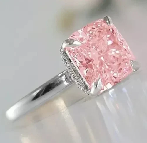2.40 Ct Certified Cushion Cut Natural Pink Diamond Ring VVS1 White Gold Finish