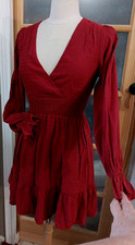 Lulus Mini Dress Always Angelic Maroon Ruffle Long Sleeve Elastic Waist Sz XS/S