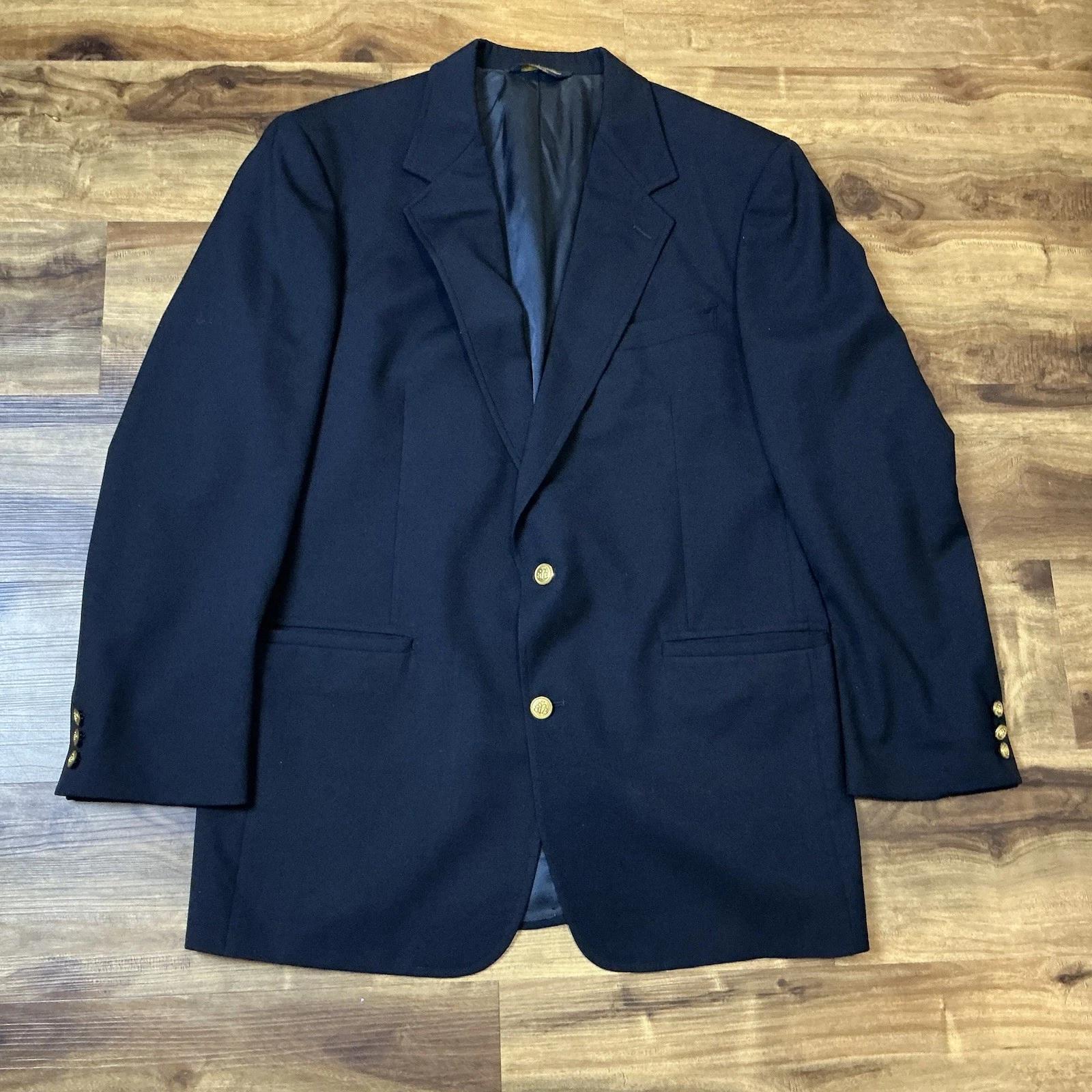 Brooks Brothers Black Gold Buttons Blazer Jacket Mens 40L Brooksease EUC