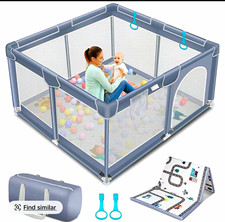 Portable Foldable Baby Play Pen 47 x 47 in Gray w Carry Bag for Infant/Toddler