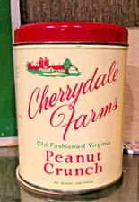 1950S VINTAGE CHERRYDALE FARMS OLD FASHIONED VIRGINIA PEANUT CRUNCH 1# TIN CAN
