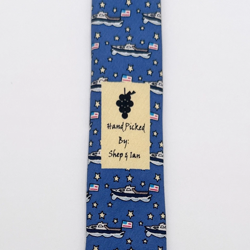 Corbata VINEYARD VINES 100 % seda azul barco estampado Martha's Vineyard 3,75" x 57" EE. UU. Foto 3 de 4