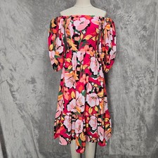 Vince Camuto Pink Floral Puff Sleeve Midi Dress Womens Size 4 Cottagecore Cotton