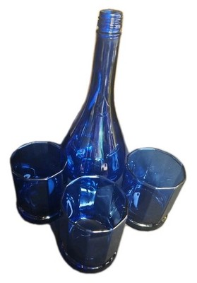 3-Piece Set Anchor Hocking Essex Cobalt Glasses & Acqua Della Madonna Bottle