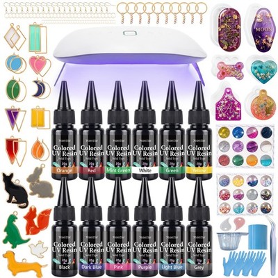 UV Resin Jewelry Making Kit,12 Colors 240g Crystal Resin,Fast Curing Odorless...