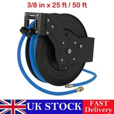 Image of 3/8 in x 25/50ft Retractable Air Hose Reel, Strong Hybrid Hose, Automatic Rewind