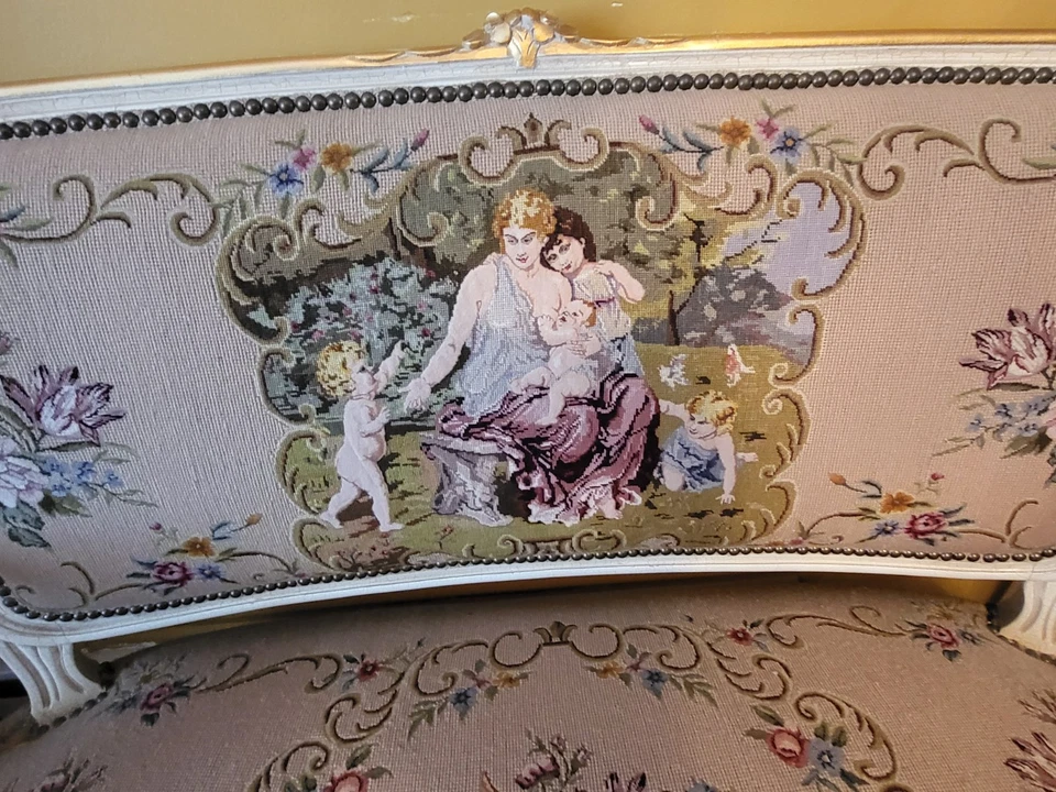 Louis XVI French Style  Fauteuil Chairs Set Hand Embroidered Custom Made - Image 4 of 4