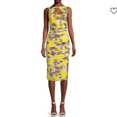 Black Halo Rosalia Dress Size 4 Yellow Blue Floral NWT