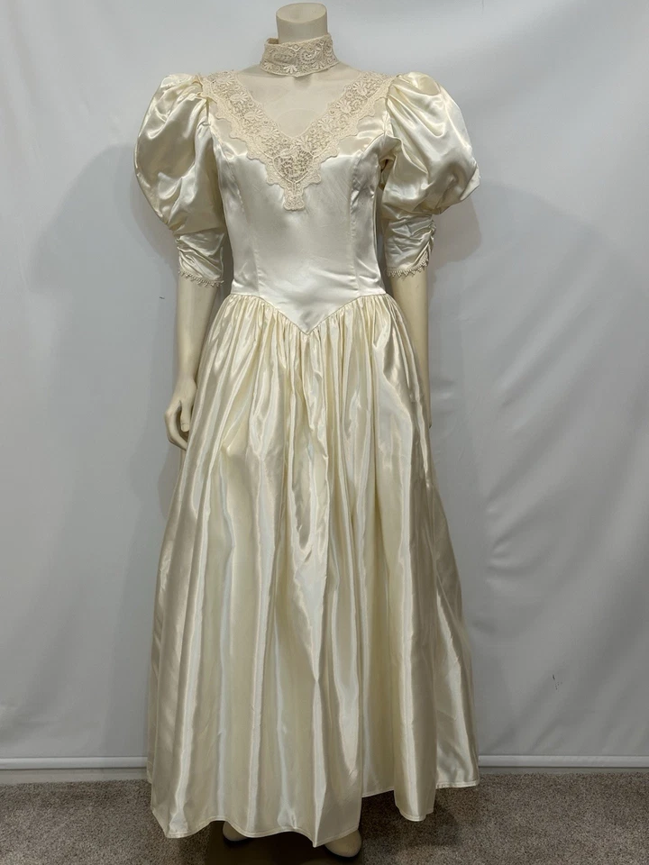 Vestido de novia de colección años 80 Jessica McClintock satinado renacimiento victoriano princesa Diana Foto 2 de 4