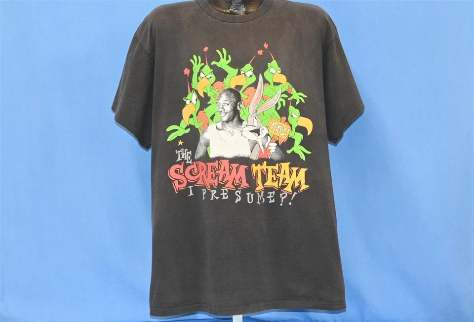 老式 90 年代 Nike Space JAM SCREAM TEAM LOONEY TUNES 迈克尔·乔丹 T 恤 XL — 第 2/4 张图片