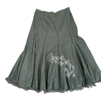 Biba Rock Gr 40 Khaki Baumwolle Knitteroptik Stickerei Maxi Elegant