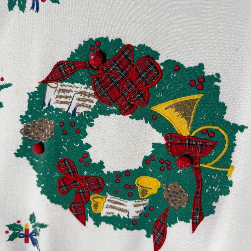 Sudadera Vintage Navidad Años 90 Talla Grande Cuello Simulado Estampado Corona Navidad Foto 3 de 4