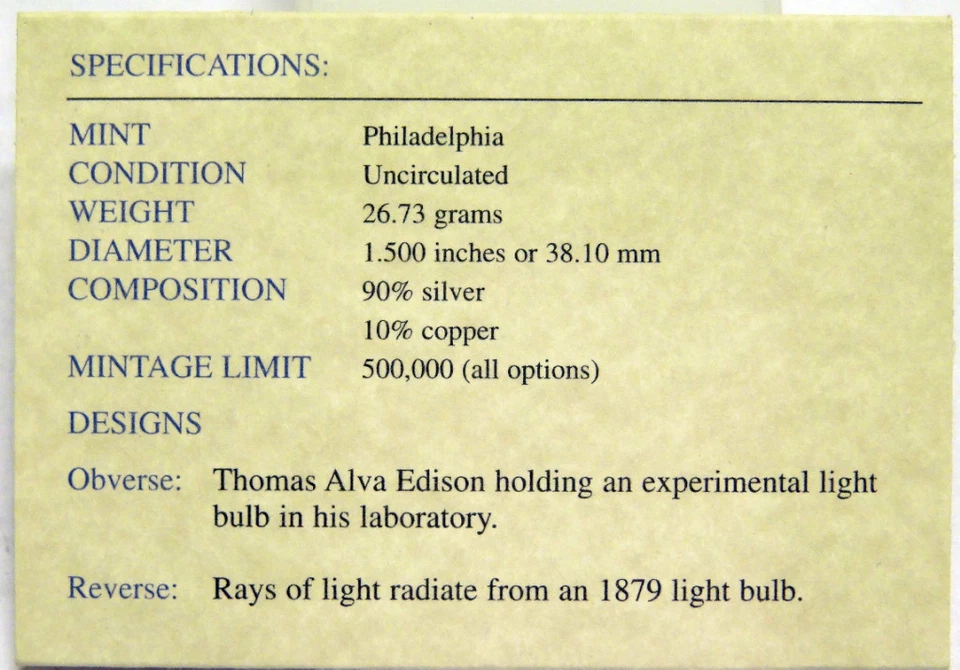 2004-P Uncirculated Thomas Alva Edison Comm 90% Silver Dollar - Image 3 of 4