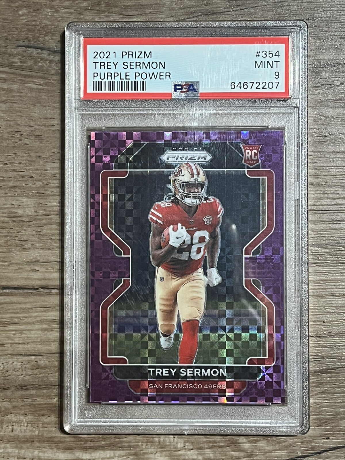 2021 Prizm Trey Sermon Purple Power Mint 9 /49