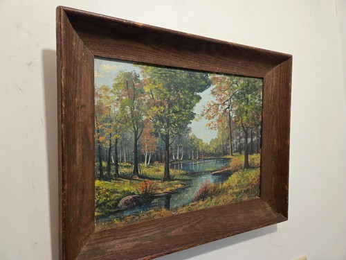 Olio/tavola vintage autunno campagna laghetto paesaggio New England artista Arthur Walls - Foto 15 di 15