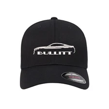 BULLITT Ford Mustang Outline Embroidered Flexfit Hat Flat and Curved 