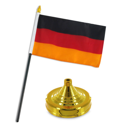 German Germany Flag 4''x6'' Desk Set Table Stick Gold Base 100D