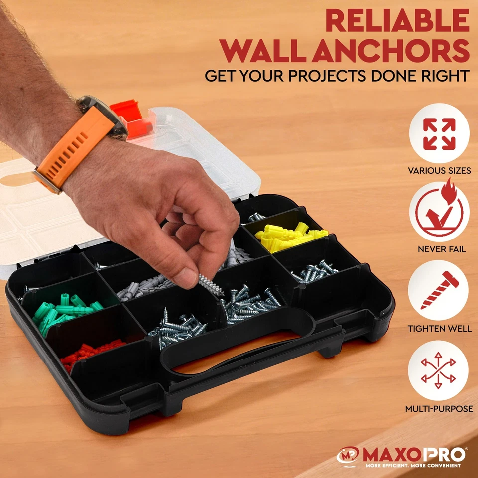 Kit de anclajes y tornillos para paneles de yeso - Kit de anclajes de pared seca de plástico de 370 piezas Foto 2 de 4