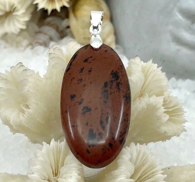 Collier pendentif obsidienne acajou 29,5 cts Mexique, idée cadeau en minéraux naturels