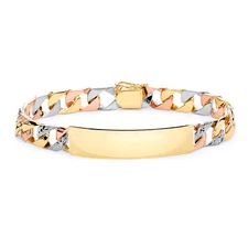 Wellingsale 14k Tri Color Gold Solid Mens Nugget Cuban ID Bracelet - 8.5"