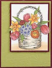 Birch Bouquet Flower Basket, Wood Mounted Rubber Stamp STAMPENDOUS, NEW - W167