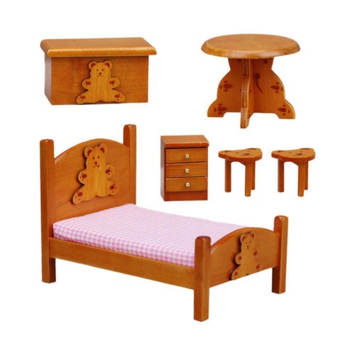 Odoria Bedroom Furniture Miniature Miniature doll bear set' bed V7L7 - Photo 3/14