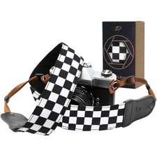 Padwa Lifestyle Black and White Plaid Camera Strap - 2" Wide Double Layer Cow...