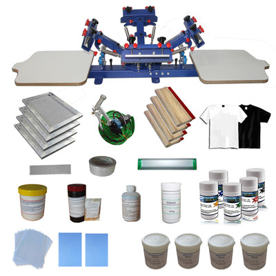4 Color 2 Station Screen Printing Kit Press Printer with ink Squeegee Supplies