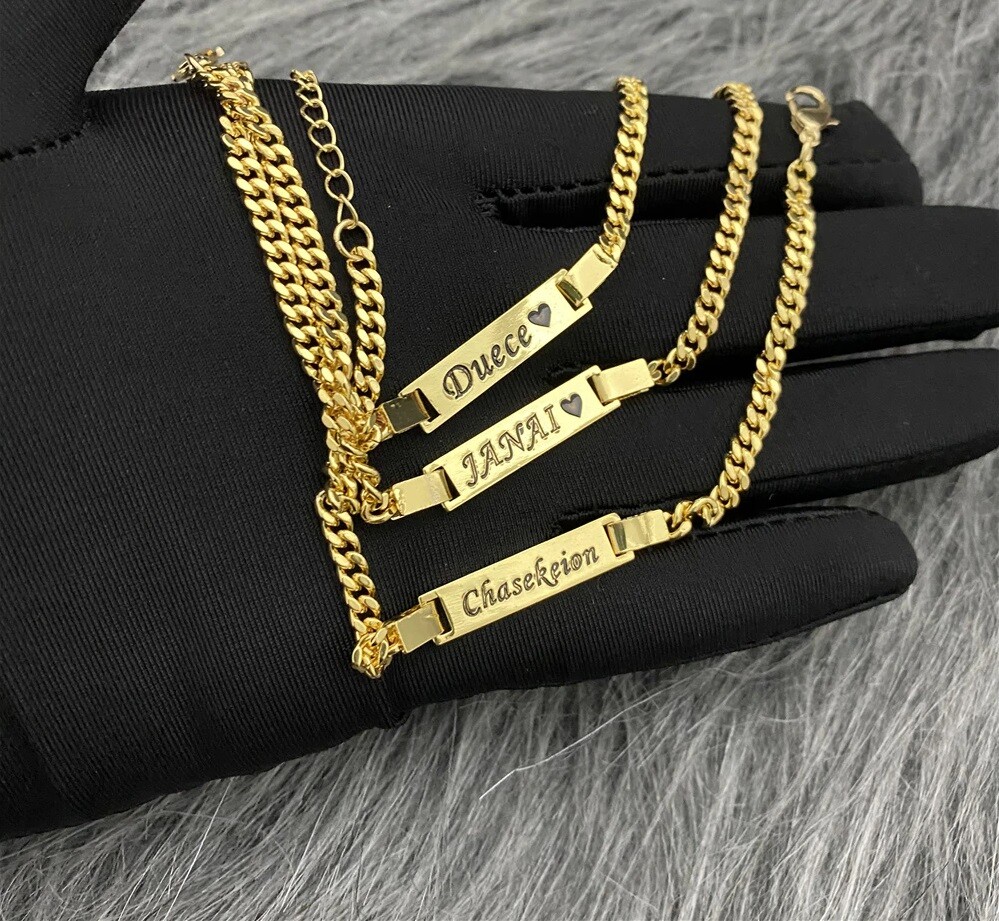 Stainless Steel Nameplate Pendant Custom Name Bracelet for Men Women Girls Gift
