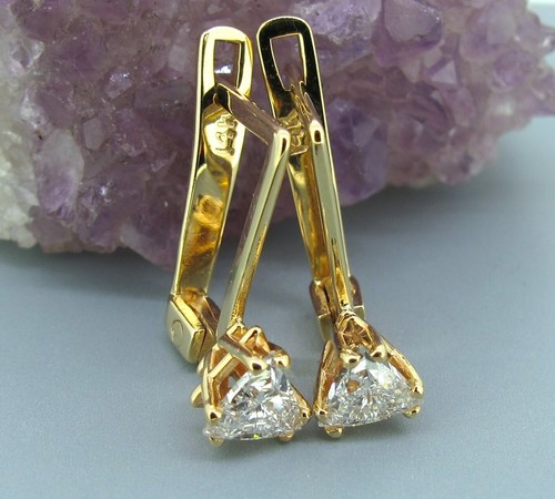 .65 ctw Diamonds Triangle-Cut 14k Yellow Gold Lever Back Dangle Earrings - Picture 6 of 8