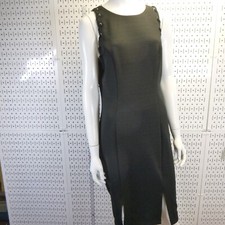 BISOU BISOU Women's Size 10 Michele Bohbot Black Sheath Dress w/Brass Rivets EUC