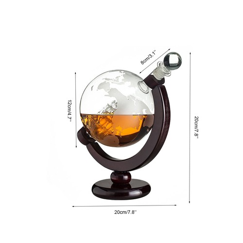 850ml Globe World Glass Crystal Whiskey Decanter Liquor Spirits Wine Bottle New - Picture 9 of 9