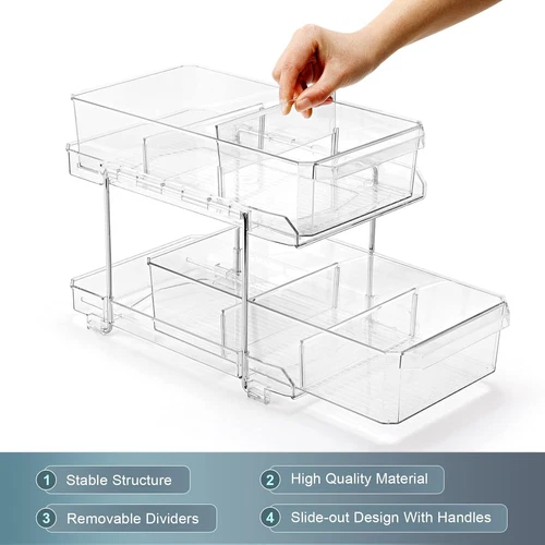 2Set*2-Tier Clear Storage Shelf Box Kitchen Bathroom Desk Available Push-Pull AU - Picture 1 of 9
