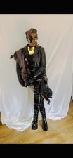 Custom Genuine Crocodile Alligator Wrap Black Leather Coat Jacket + Hat S-m 2-8