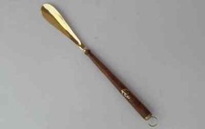 Decorative Long Metal Shoe Horn Schima Wood Handle Solid Brass Head