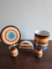 Set Of 5 Rondo Philippe Stoneware Utensil & Napkin Holder, Trivet, S & P Shakers