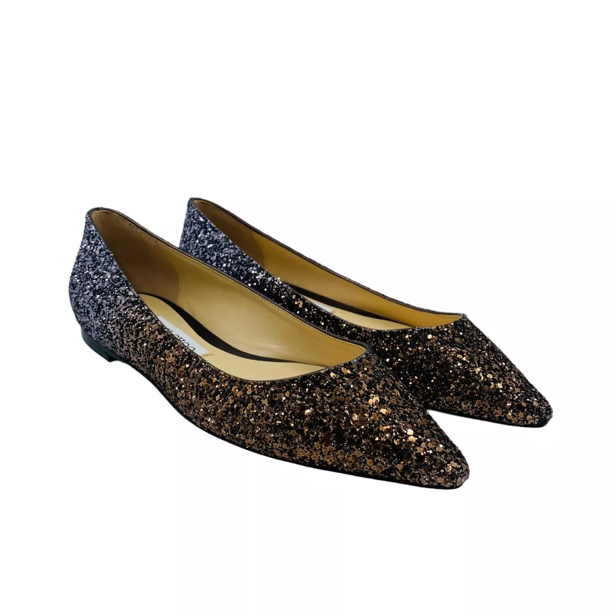 JIMMY CHOO Silver/Bronze Coarse Glitter Romy Ballet Flats Shoes EU 36 UK 3 US 6