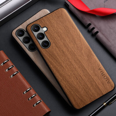 For Samsung Galaxy A14 A24 A34 A54 Luxury Retro Leather Wood Pattern Case Cover