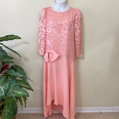 Vintage Pink Beaded Formal Evening Gown Maxi Dress women's plus size 18/L |  eBay