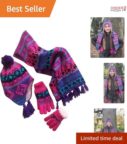 Kids Winter Hat Scarf Glove Knit Set Sherpa Lined Warm Accessory 3 Piece