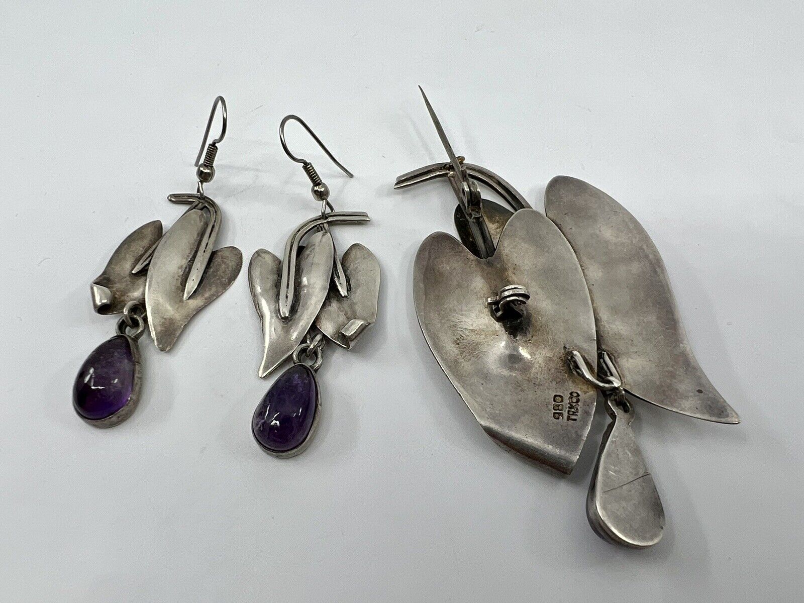 Vintage TAXCO Sterling Silver 980 And Amethyst Le… - image 4